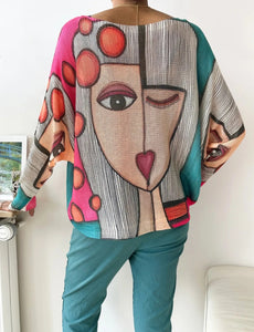 Pull imprimé femme style Picasso