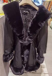 Manteau femme simili cuir fourrure synthétique