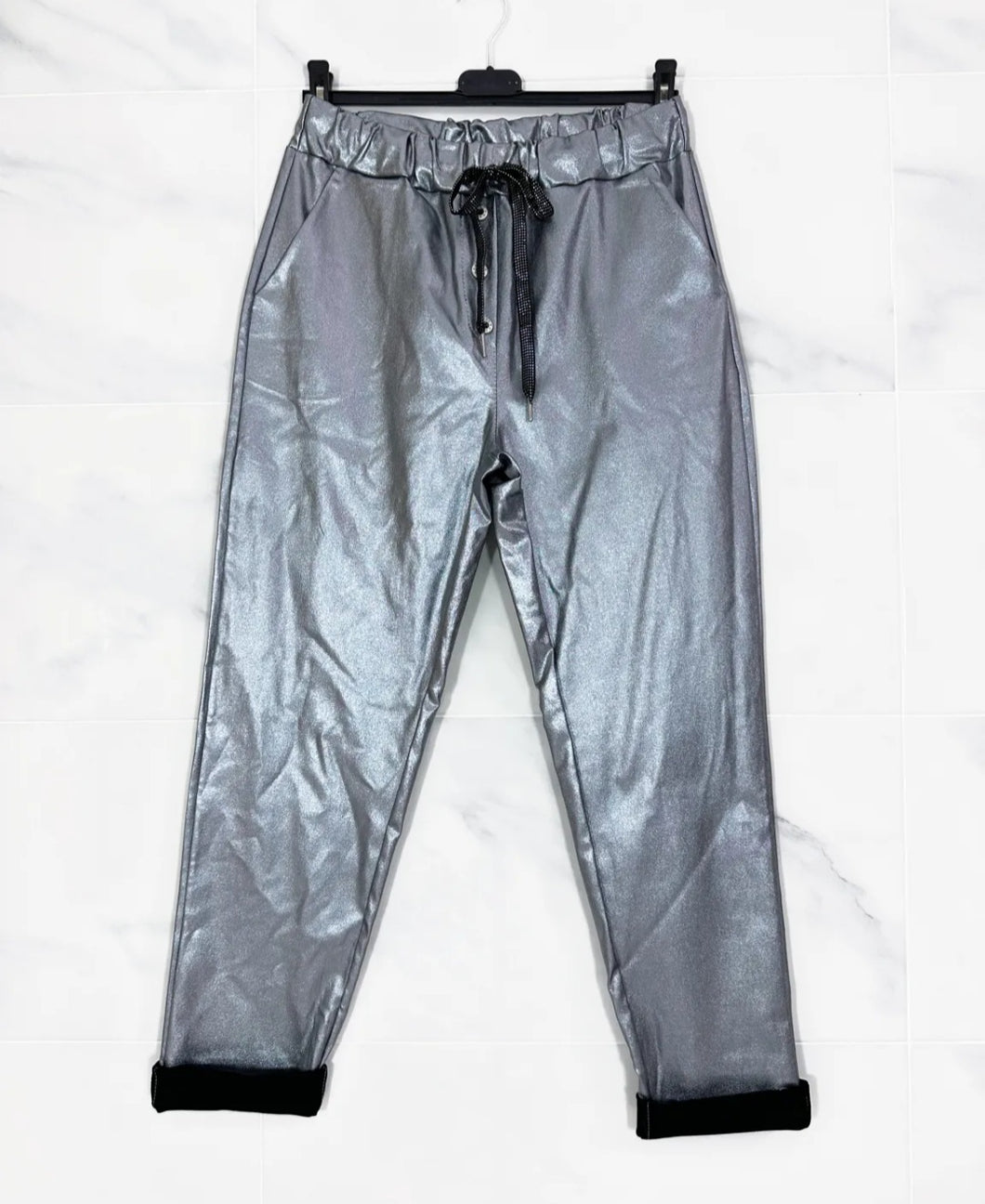 Pantalon femme uni gris argent