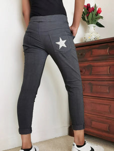 Pantalon femme étoile gris foncé uni